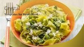  Presentation with almonds - Presentation theme having tagliatelle-with-arugula-almonds background and a yellow colored foreground