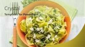  Presentation with almonds - Amazing PPT theme having tagliatelle-with-arugula-almonds backdrop and a mint green colored foreground