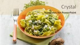  Presentation with almonds - Presentation theme consisting of tagliatelle with arugula almonds and ricotta selective focus background and a yellow colored foreground