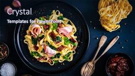  Presentation with bacon - Slide set consisting of tagliatelle-with-bacon-sun-dried background and a wine colored foreground