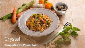  Presentation with capsicum - Cool new presentation theme with tagliatelle with capsicum capers pinenuts an carrots backdrop and a coral colored foreground