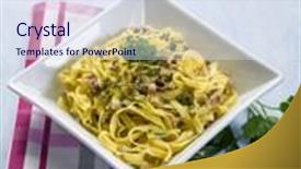  Presentation with clam - PPT theme having tagliatelle with clam parsley and garlic selective focus background and a sky blue colored foreground