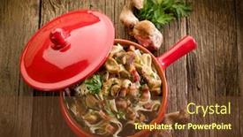  Presentation with bacon - Presentation theme having tagliatelle with edible mushroom and bacon over casserole background and a tawny brown colored foreground