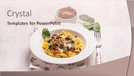  Presentation with spinach - Colorful presentation enhanced with tagliatelle with fresh spinach gorgonzola cheese and dried tomatoes backdrop and a lemonade colored foreground