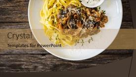  Presentation with nuggets - Slide deck having tagliatelle-with-fried-chicken-breast background and a  colored foreground