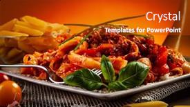  Presentation with sauce - Colorful presentation design enhanced with tagliatelle-with-marinara-sauce-meat backdrop and a crimson colored foreground