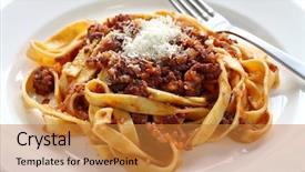  Presentation with italian cuisine - Colorful slide deck enhanced with tagliatelle with ragu bolognese sauce italian pasta cuisine backdrop and a gold colored foreground