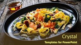  Presentation with nuggets - Presentation theme enhanced with tagliatelle-with-salmon-nuggets-arugula background and a tawny brown colored foreground