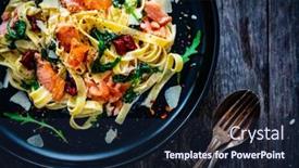  Presentation with nuggets - Beautiful presentation theme featuring tagliatelle-with-salmon-nuggets-arugula backdrop and a wine colored foreground