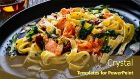  Presentation with nuggets - Cool new PPT theme with tagliatelle-with-salmon-nuggets-arugula backdrop and a tawny brown colored foreground