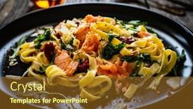  Presentation with nuggets - Slide set enhanced with tagliatelle-with-salmon-nuggets-arugula background and a tawny brown colored foreground