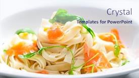  Presentation with spinach - Colorful slide set enhanced with tagliatelle-with-smoked-salmon backdrop and a sky blue colored foreground