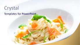  Presentation with spinach - Audience pleasing slide set consisting of tagliatelle-with-smoked-salmon backdrop and a sky blue colored foreground