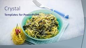  Presentation with chili - Cool new presentation theme with tagliolini-with-turnip-top backdrop and a sky blue colored foreground