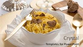  Presentation with white - Audience pleasing presentation consisting of tagliolini-with-white-truffle backdrop and a coral colored foreground
