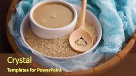  Presentation with sesame seeds and oil - Cool new slide deck with tahini and sesame seeds - food backdrop and a tawny brown colored foreground