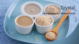  Presentation with sesame seed oil - Presentation theme having tahini and sesame seeds - food background and a light blue colored foreground