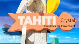  Presentation with welcome - PPT theme consisting of tahiti-welcome-sign-with-beach background and a coral colored foreground