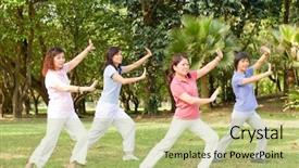  Presentation with park - Audience pleasing presentation consisting of tai chi - group of asian ladies exercising backdrop and a  colored foreground