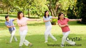  Presentation with tai chi - Presentation theme with tai chi - group of asian ladies exercising background and a  colored foreground