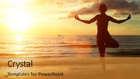  Presentation with tai chi - Cool new theme with tai chi - yoga woman on the beach backdrop and a gold colored foreground