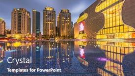  Presentation with taiwan - Beautiful slide set featuring taichung-taiwan-downtown-plaza backdrop and a ocean colored foreground