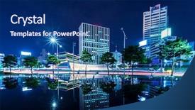  Presentation with historical-building - Cool new PPT layouts with tail gate - commercial district and historical building backdrop and a navy blue colored foreground