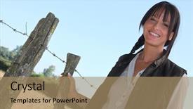  Presentation with wire less power transfer for solar power satelite - PPT theme featuring tail gate - female farmer stood by barb-wire background and a coral colored foreground