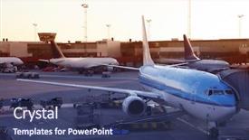 Presentation with plane - Slide set consisting of tail gate - plane parked at the airport background and a ocean colored foreground