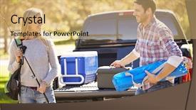  Presentation with food truck festival - Amazing PPT layouts having tailgate - couple unpacking pick up truck backdrop and a yellow colored foreground