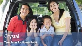  Presentation with smiling paramedic sitting in ambulance - PPT layouts featuring tailgate - family sitting in back background and a  colored foreground