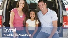  Presentation with smiling paramedic sitting in ambulance - Theme having tailgate - family sitting in back background and a ocean colored foreground