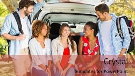  Presentation with tailgate - Beautiful theme featuring tailgate - group of friends on trip backdrop and a red colored foreground