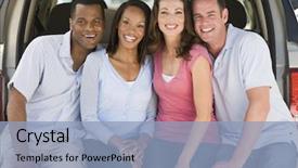  Presentation with couples relationships - Audience pleasing presentation theme consisting of tailgate - two couples sitting in back backdrop and a light blue colored foreground