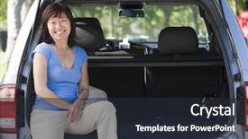  Presentation with smiling paramedic sitting in ambulance - Amazing slides having tailgate - woman sitting in back backdrop and a wine colored foreground