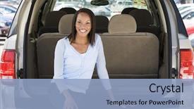  Presentation with smiling paramedic sitting in ambulance - Cool new presentation with tailgate - woman sitting in back backdrop and a light blue colored foreground