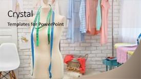  Presentation with measuring - Presentation theme with tailor-dummy-with-measuring-tapes background and a  colored foreground
