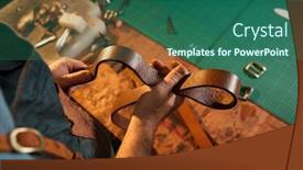  Presentation with manufacturing process - Beautiful PPT layouts featuring tailor-in-apron-working backdrop and a ocean colored foreground