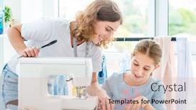  Presentation with teaching - PPT theme having tailor-is-teaching-student background and a lemonade colored foreground