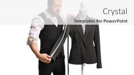  Presentation with mannequin - PPT layouts having tailor-measuring-a-suit-sleeve background and a white colored foreground