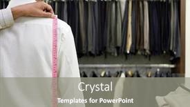  Presentation with tape - Amazing PPT theme having tailor-measuring-business-man backdrop and a gray colored foreground
