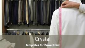  Presentation with measuring - PPT theme enhanced with tailor-measuring-business-man background and a gray colored foreground