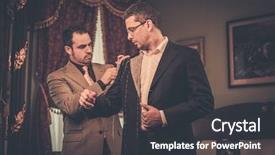  Presentation with tailoring - Beautiful slide set featuring tailor measuring client for custom backdrop and a dark gray colored foreground