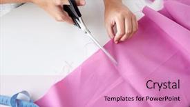  Presentation with tailoring - Presentation theme consisting of tailor scissors or shears cutting background and a coral colored foreground