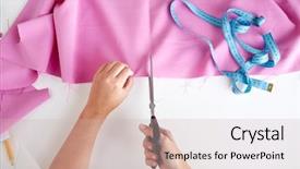  Presentation with tailoring - PPT layouts featuring tailor scissors or shears cutting background and a soft green colored foreground