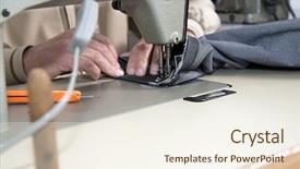  Presentation with industrial machine - Presentation enhanced with tailor using industrial sewing machine with space for your text background and a cream colored foreground