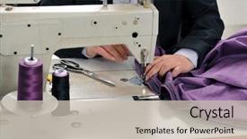  Presentation with industrial machine - Amazing PPT layouts having tailor using industrial sewing machine backdrop and a soft green colored foreground