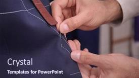  Presentation with tailor made - PPT theme enhanced with tailor working on custom made suit in atelier closeup background and a wine colored foreground