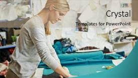  Presentation with tailoring - Theme with tailoring and sewing female tailor background and a coral colored foreground