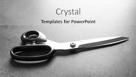  Presentation with tailoring - Colorful slide deck enhanced with tailoring scissors on grey background backdrop and a white colored foreground